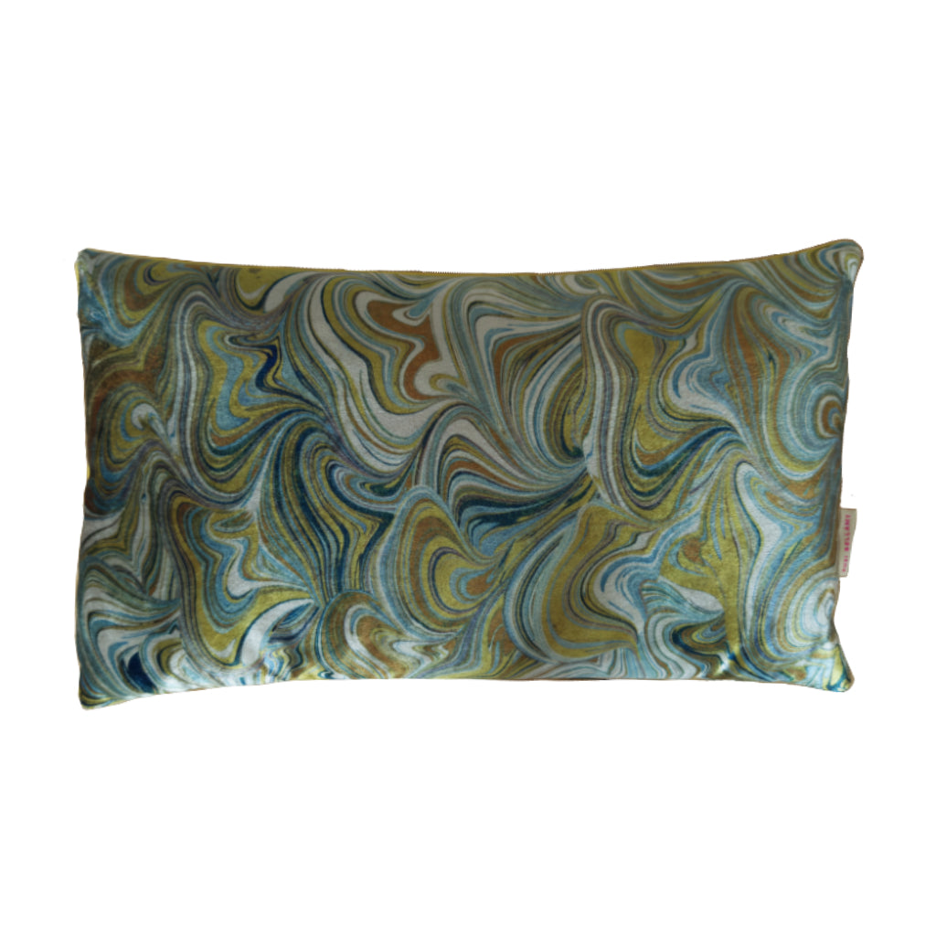 Celadon Bendy Bouquet Velvet Small Oblong Cushion *Sample*