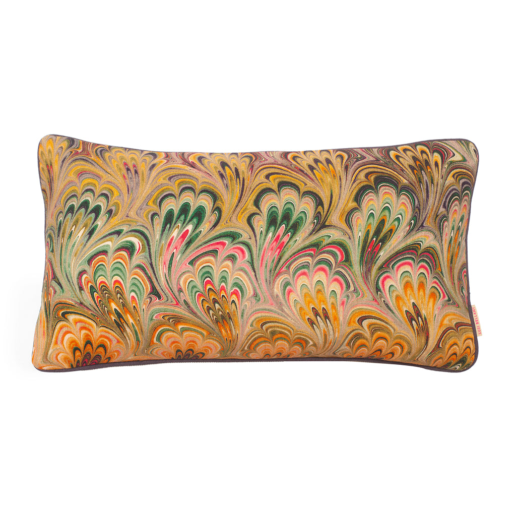 Peacock Bouquet Linen Medium Oblong Cushion