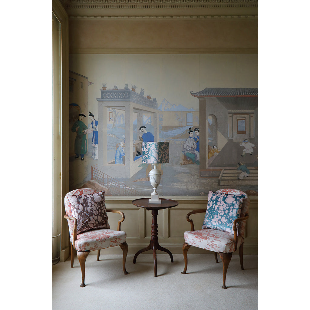 Aqua Mini Marbled Velvet Square Cushion