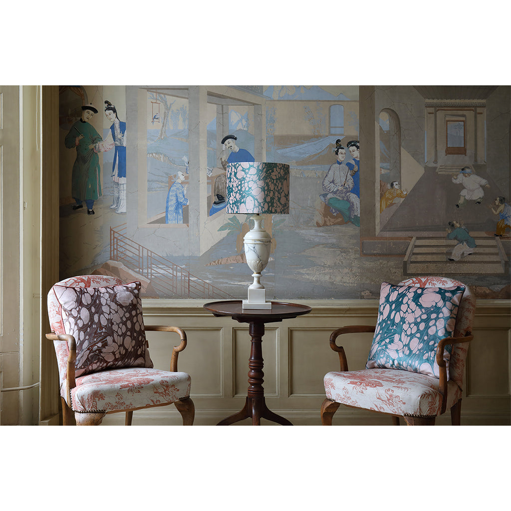 Aqua Mini Marbled Velvet Square Cushion