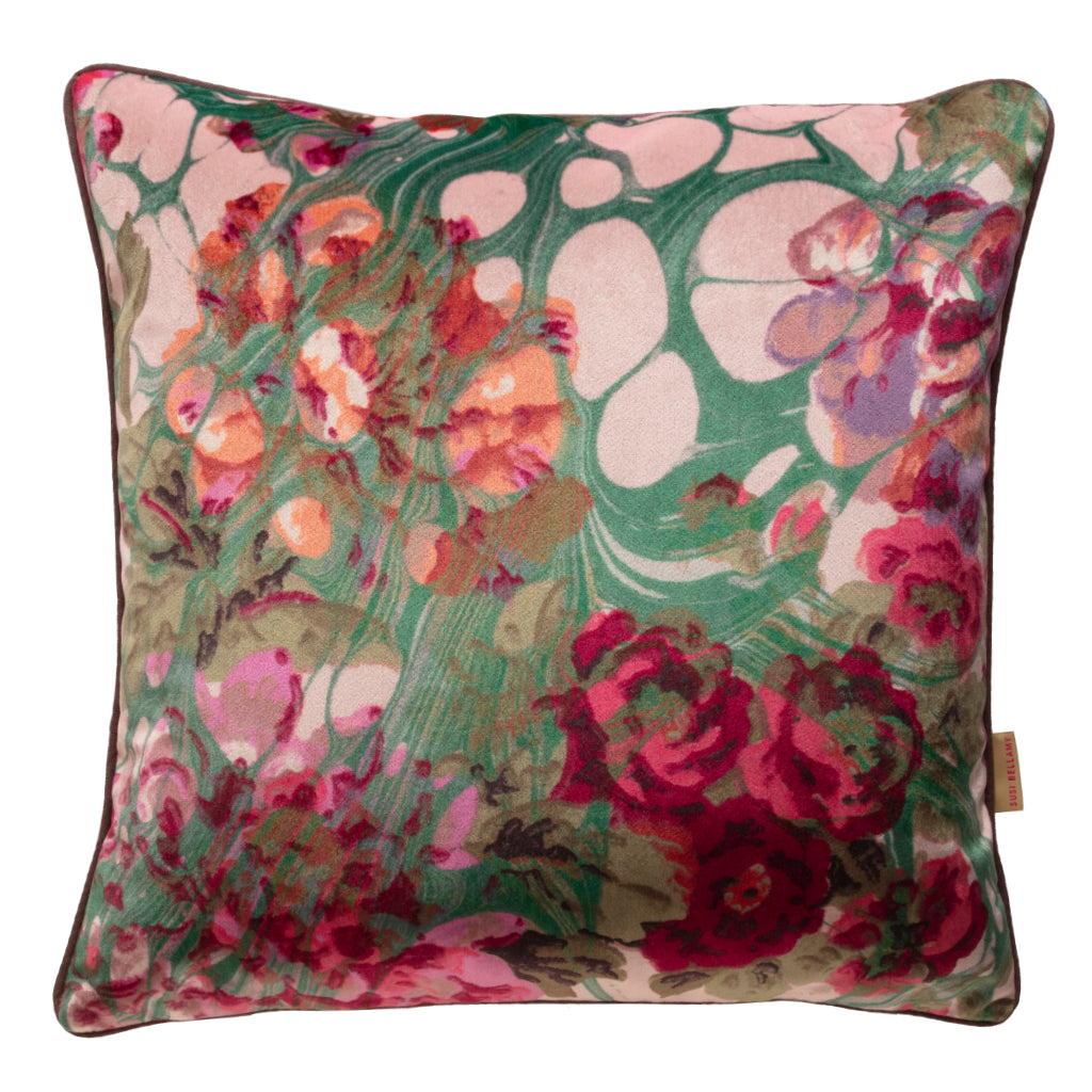 Pink Rose Marbled Velvet Square Cushion