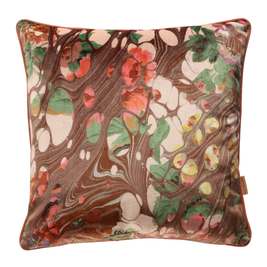 Brown Rose Marbled Velvet Square Cushion