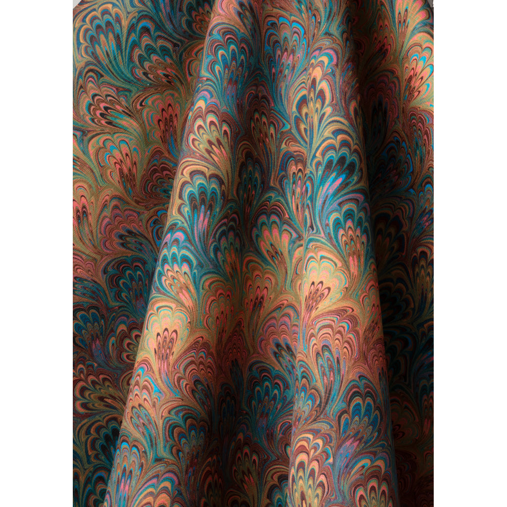 Teal Bouquet Linen Fabric