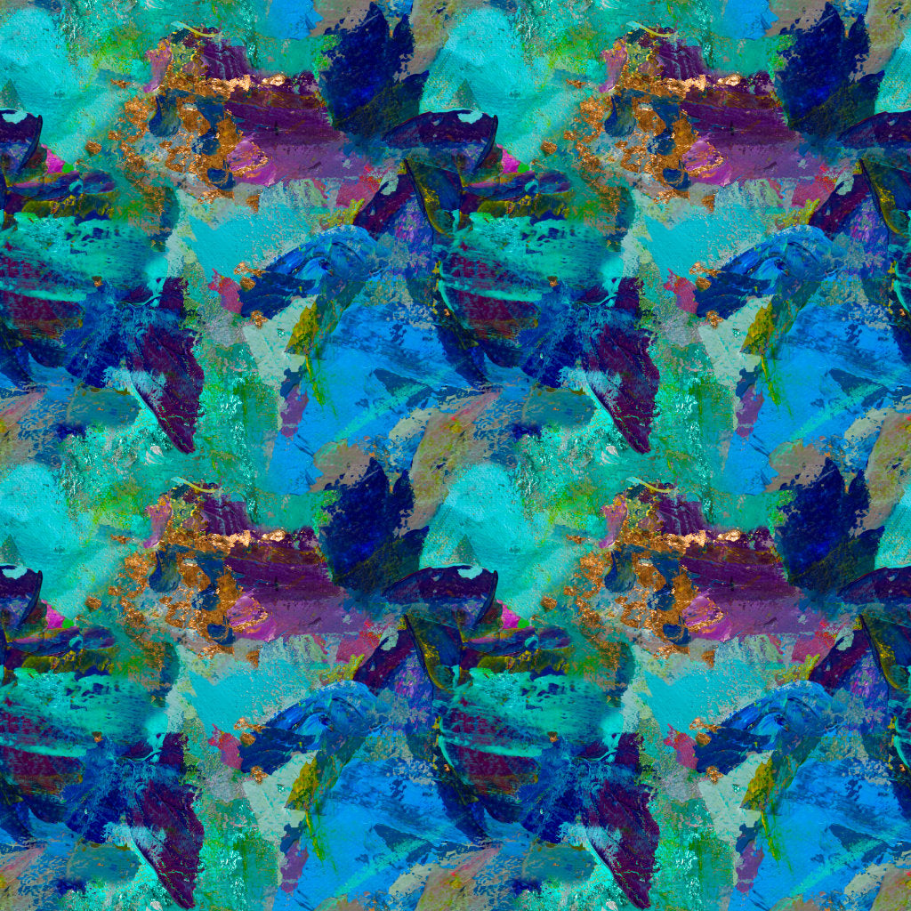 Azure Abstracts Linen Fabric