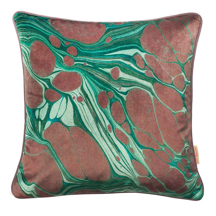 Emerald Marbled Velvet Square Cushion