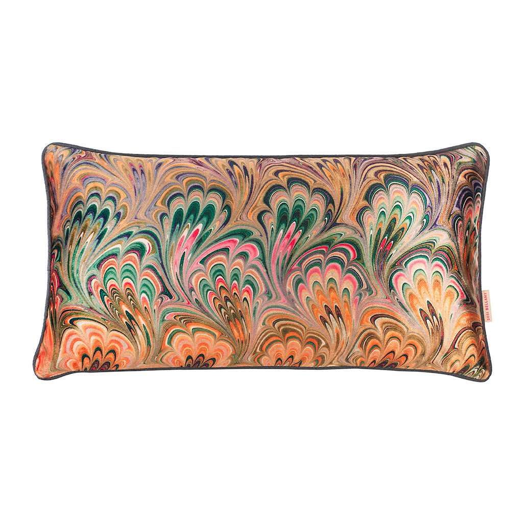 Peacock Bouquet Velvet Medium Oblong Cushion