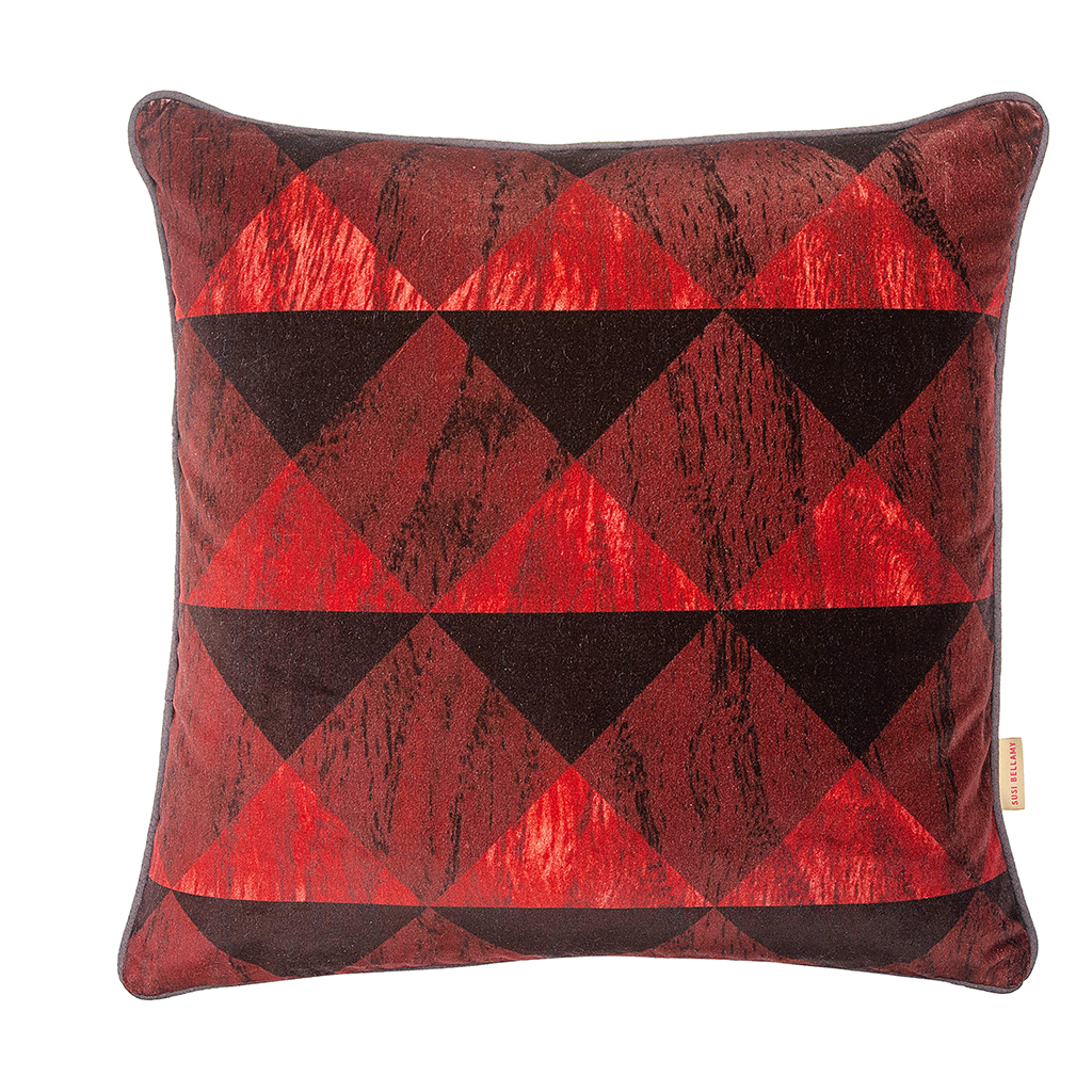 Carmine Cotton Velvet Square Cushion –