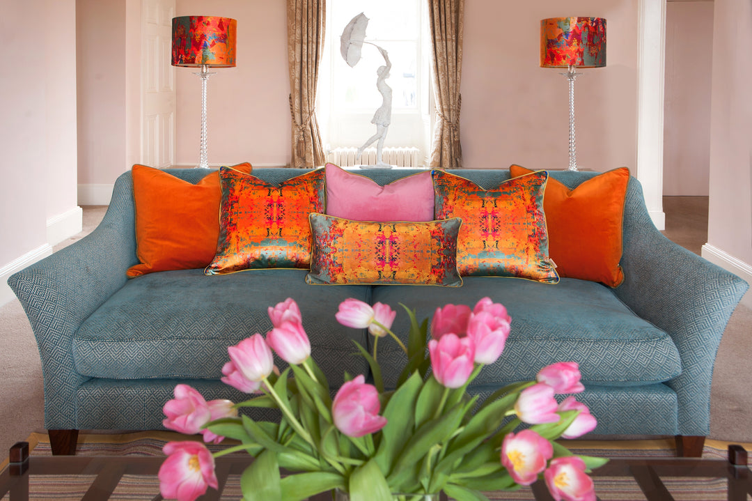 Grey Stucco Kaleidoscope Velvet Medium Oblong Cushion
