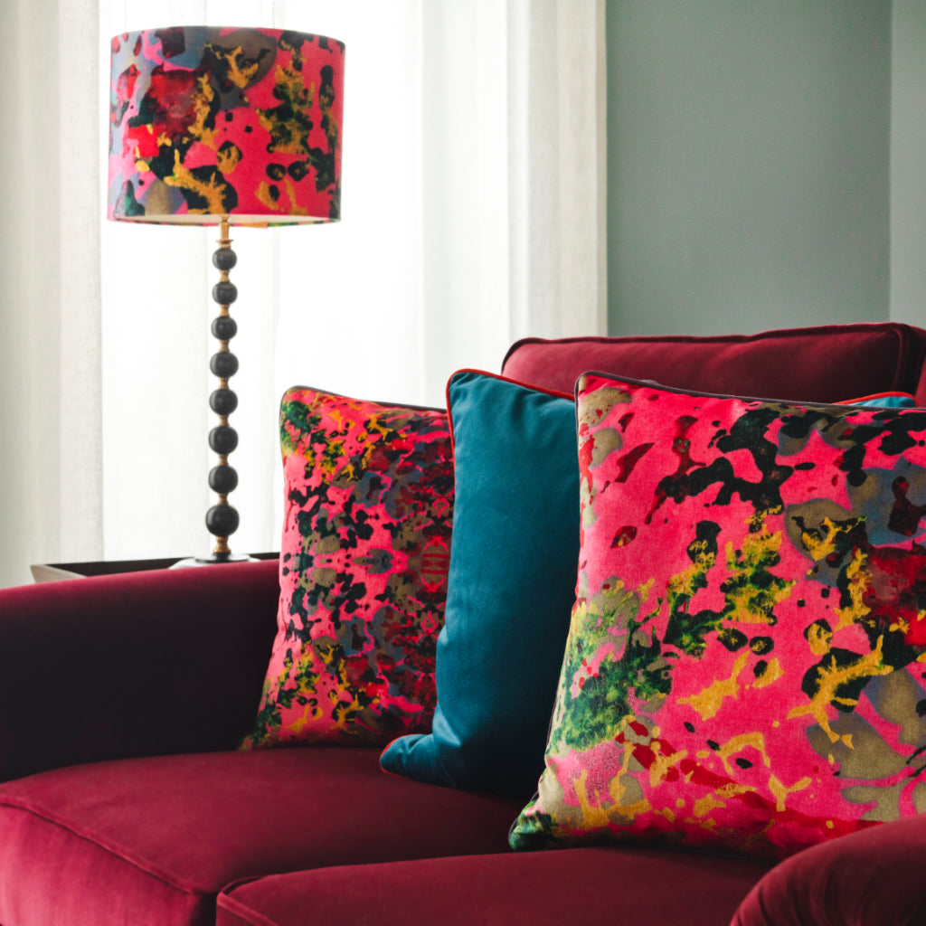 Pink Foliage Velvet Lampshade