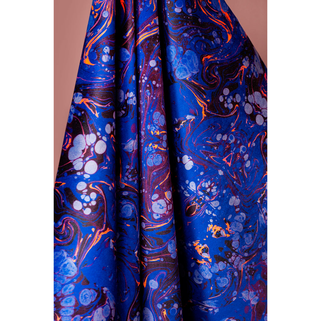 Sapphire Marbled Velvet Fabric