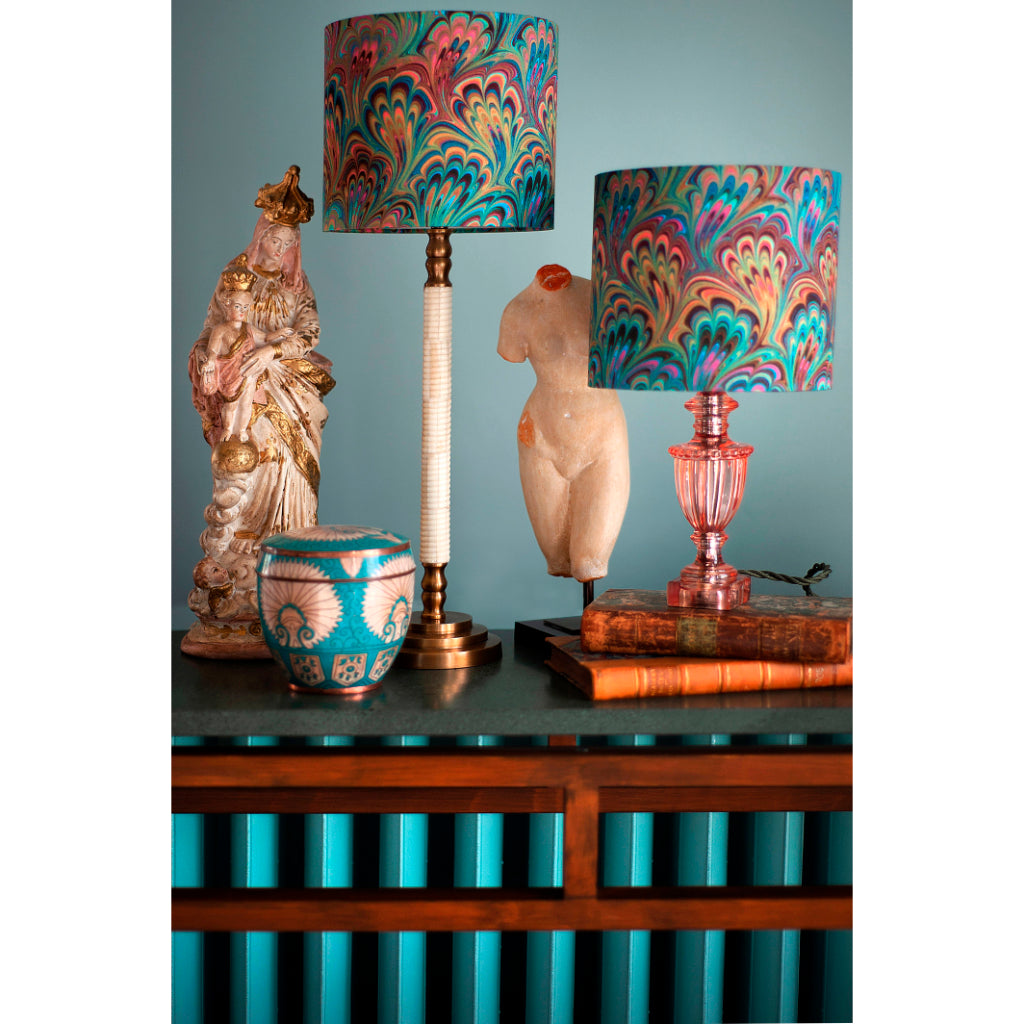 Teal Bouquet Silk Cotton Lampshade