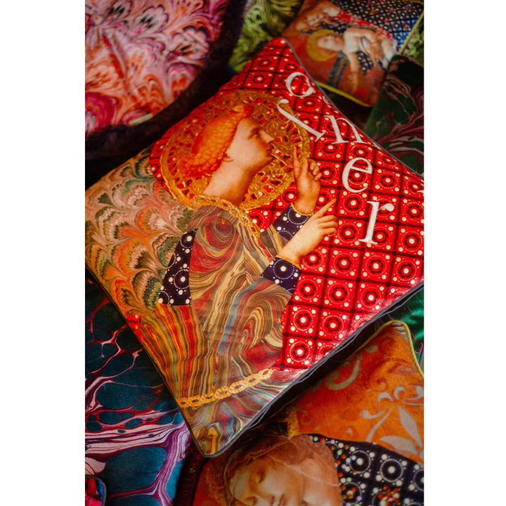 Whispering Angel Collaged Velvet Square Cushion