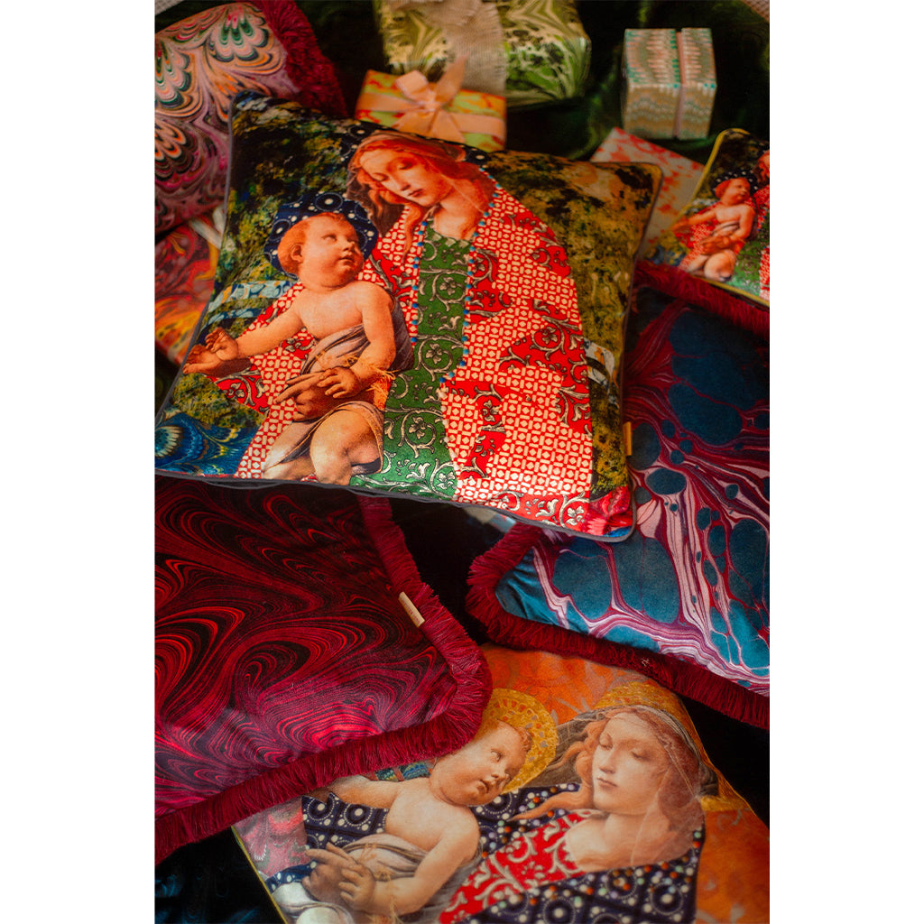 Marbled Madonna Collage Square Velvet Cushion
