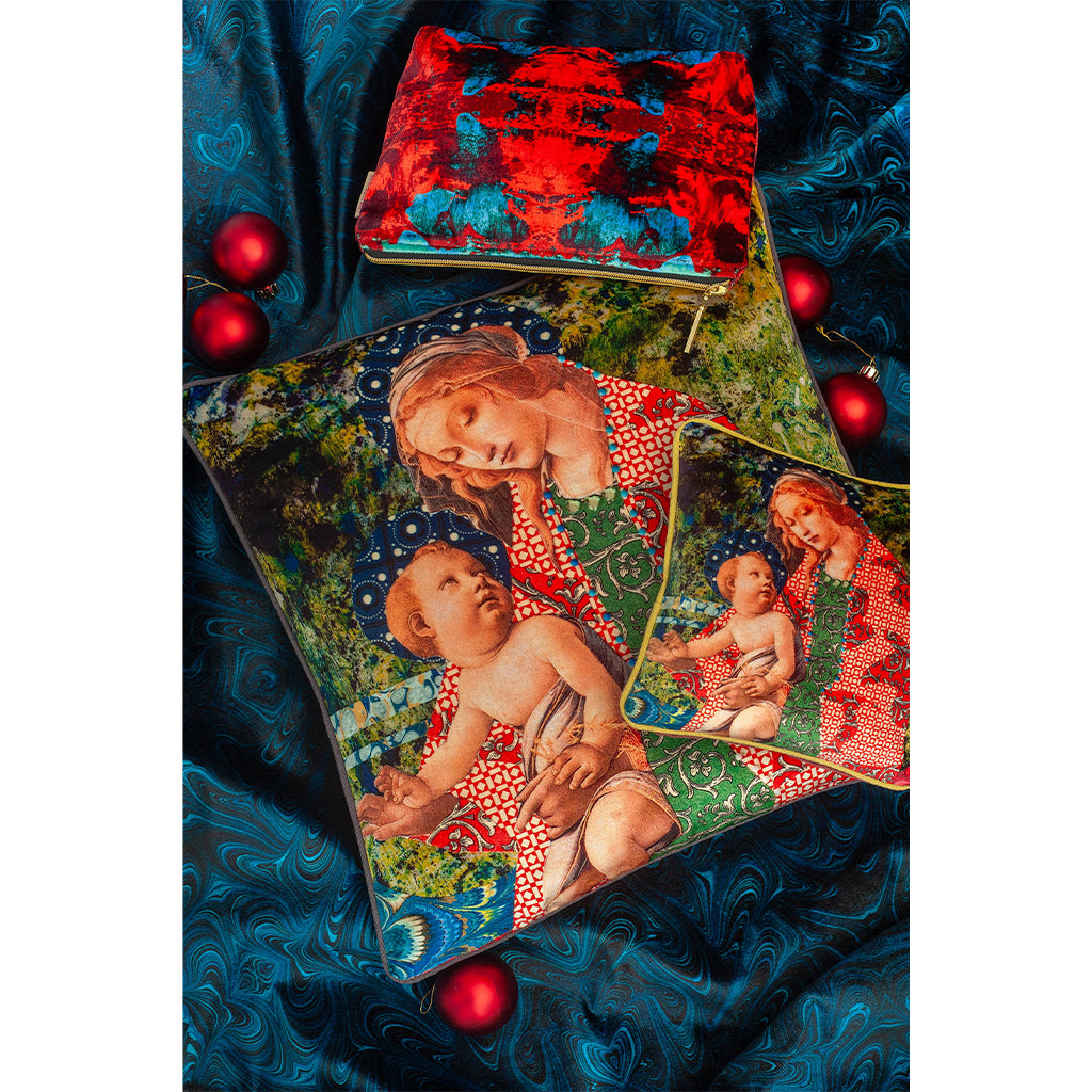 Marbled Madonna Collage Velvet Square Cushion