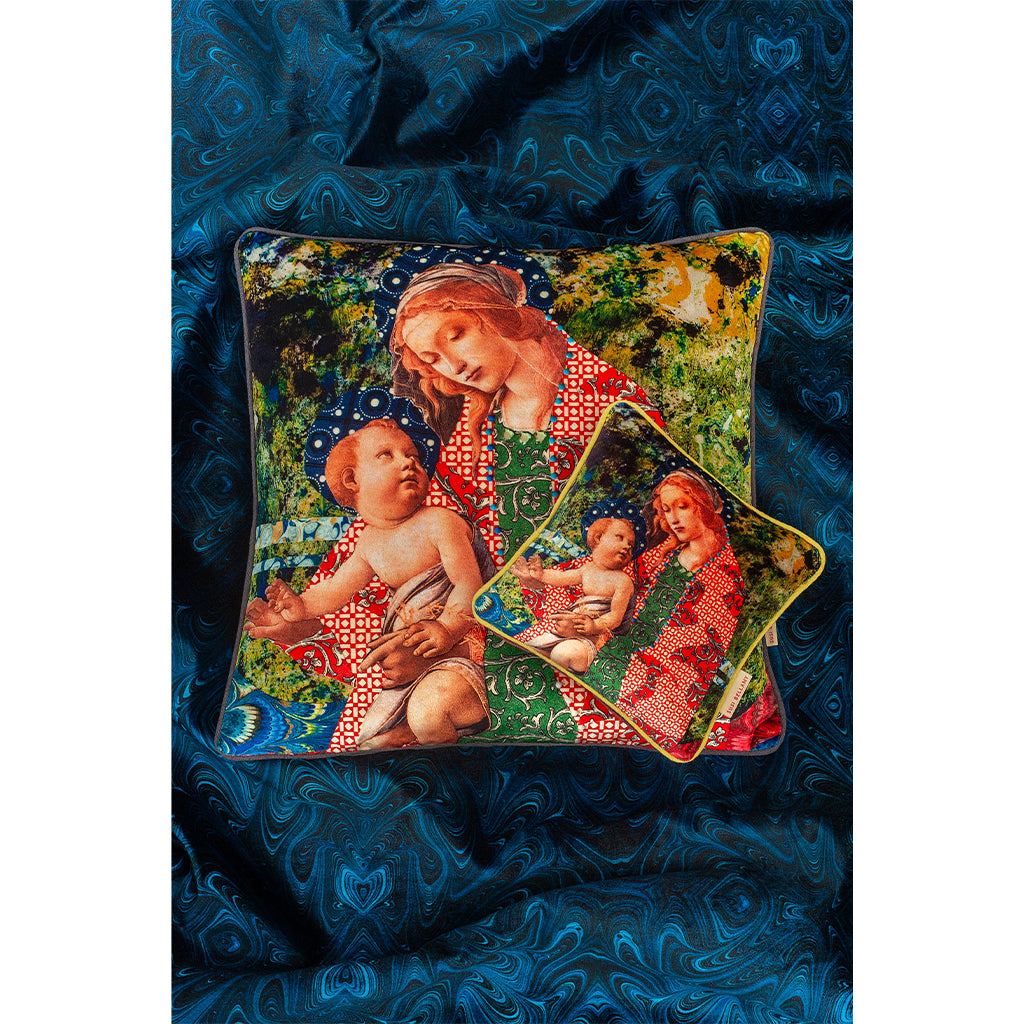 Mini Marbled Madonna Velvet Square Cushion