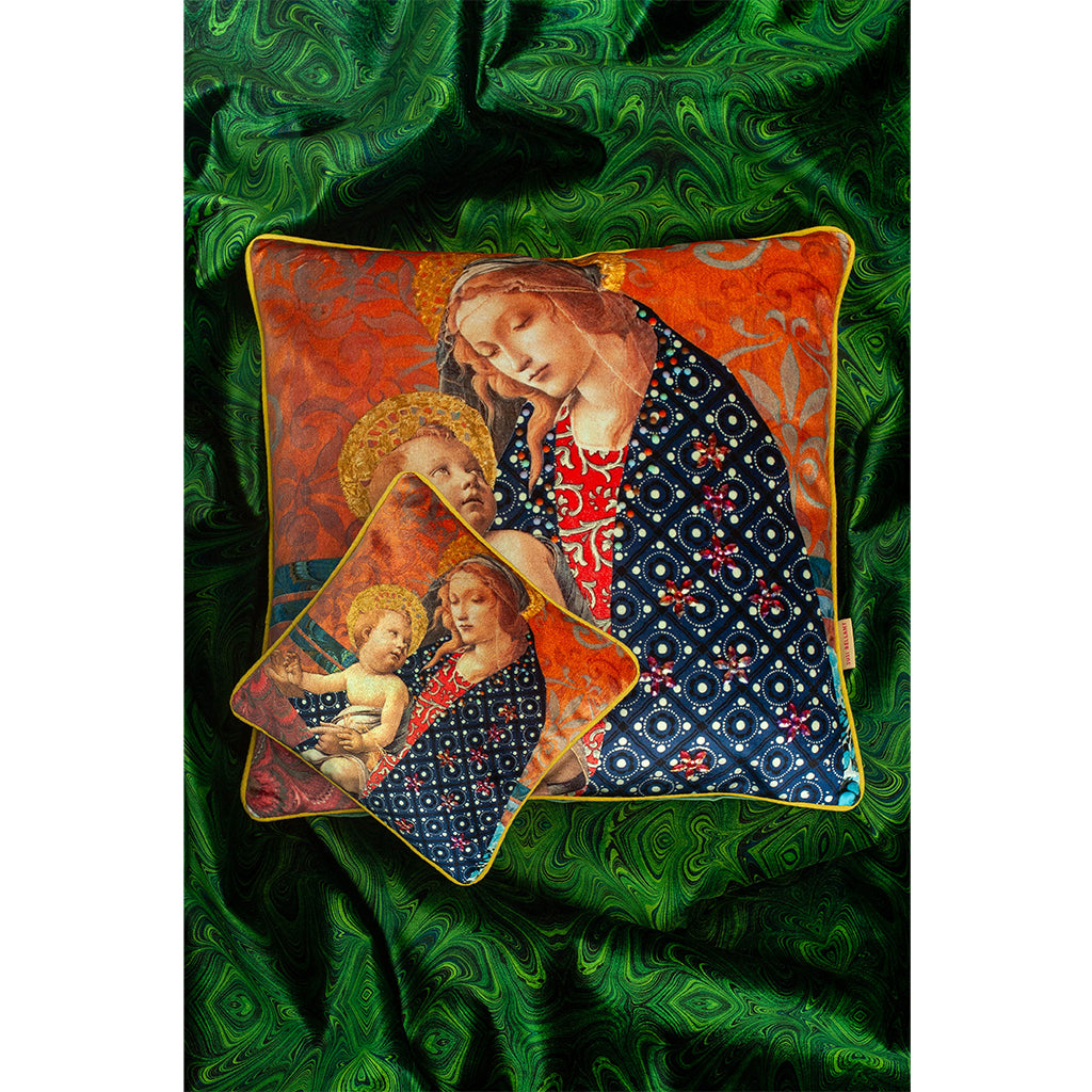 Mini Golden Madonna Velvet Square Cushion