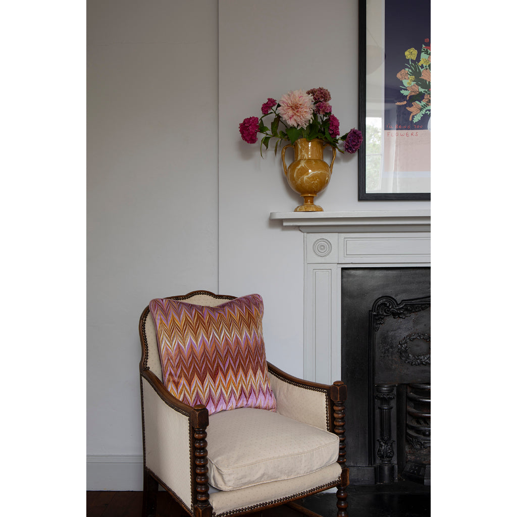 Honey Mustard Zig Zag Velvet Large Square Cushion