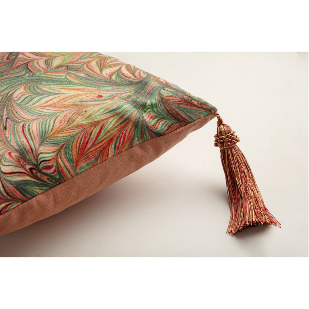 Tasselled Sunset Palm Velvet Medium Oblong Cushion