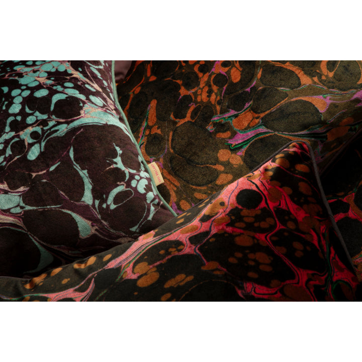 Pink Jet Marbled Velvet Square Cushion