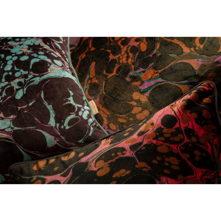 Tobacco Marbled Velvet Square Cushion