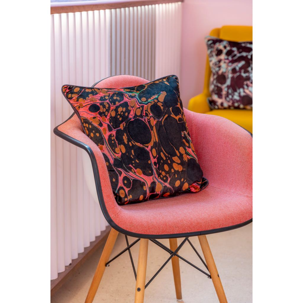 Pink Jet Marbled Velvet Square Cushion