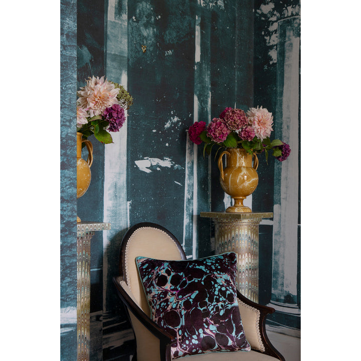 Aubergine Azure Marbled Velvet Square Cushion