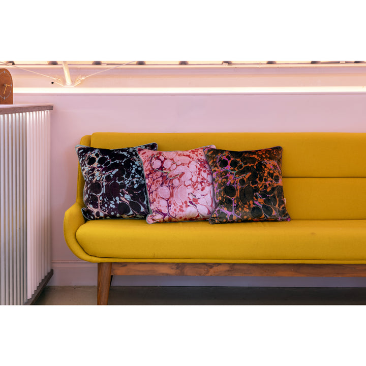 Tobacco Marbled Velvet Square Cushion