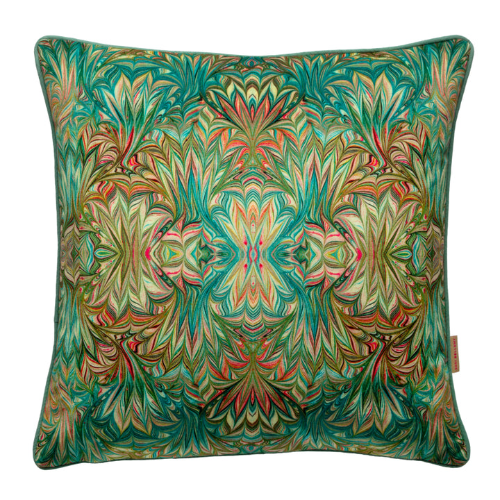 Turquoise Palm Kaleidoscope Velvet Square Cushion