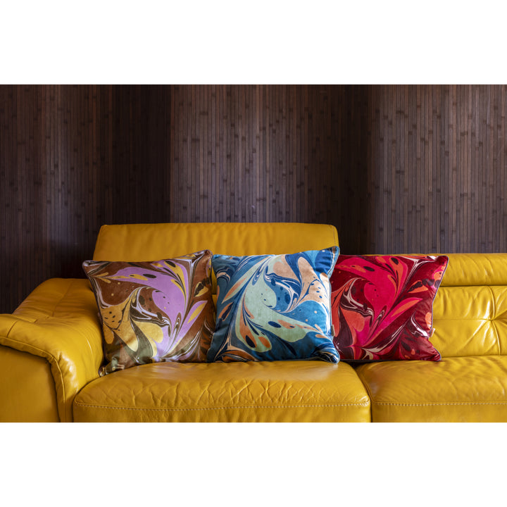 Teal Clay Placard Velvet Square Cushion