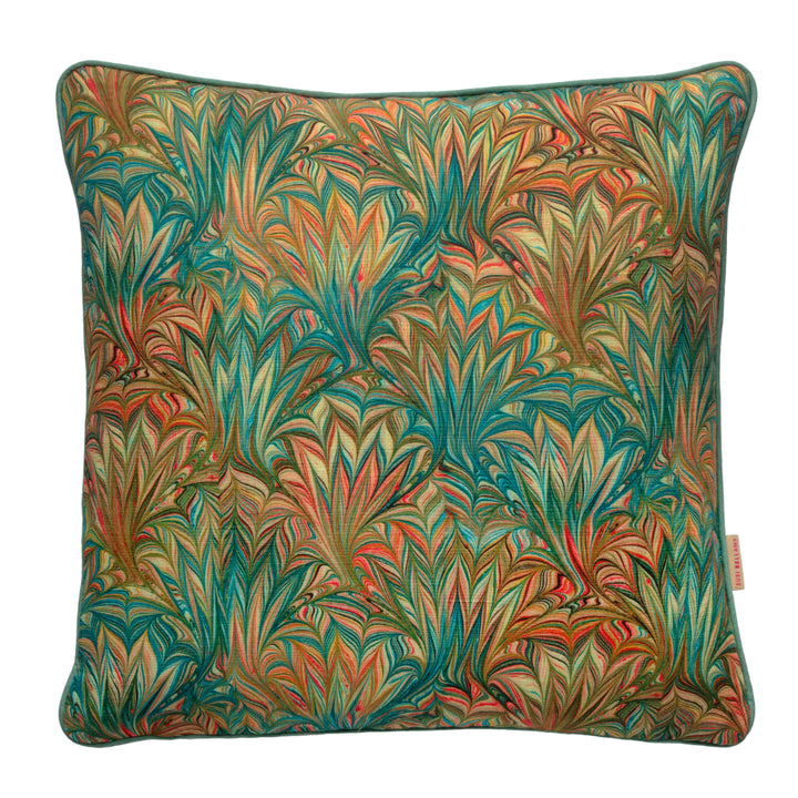 Turquoise Palm Square Linen Cushion