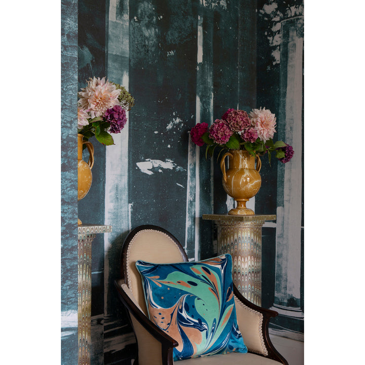 Teal Clay Placard Velvet Square Cushion