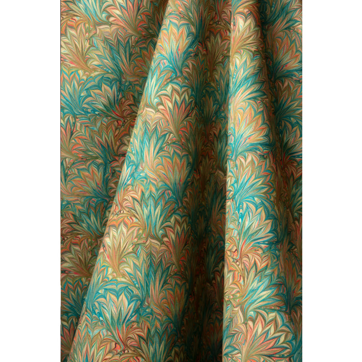Turquoise Palm Linen Fabric