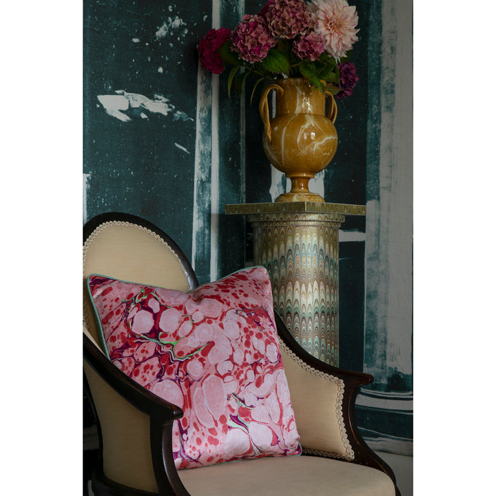 Scallop Lime Marbled Velvet Square Cushion