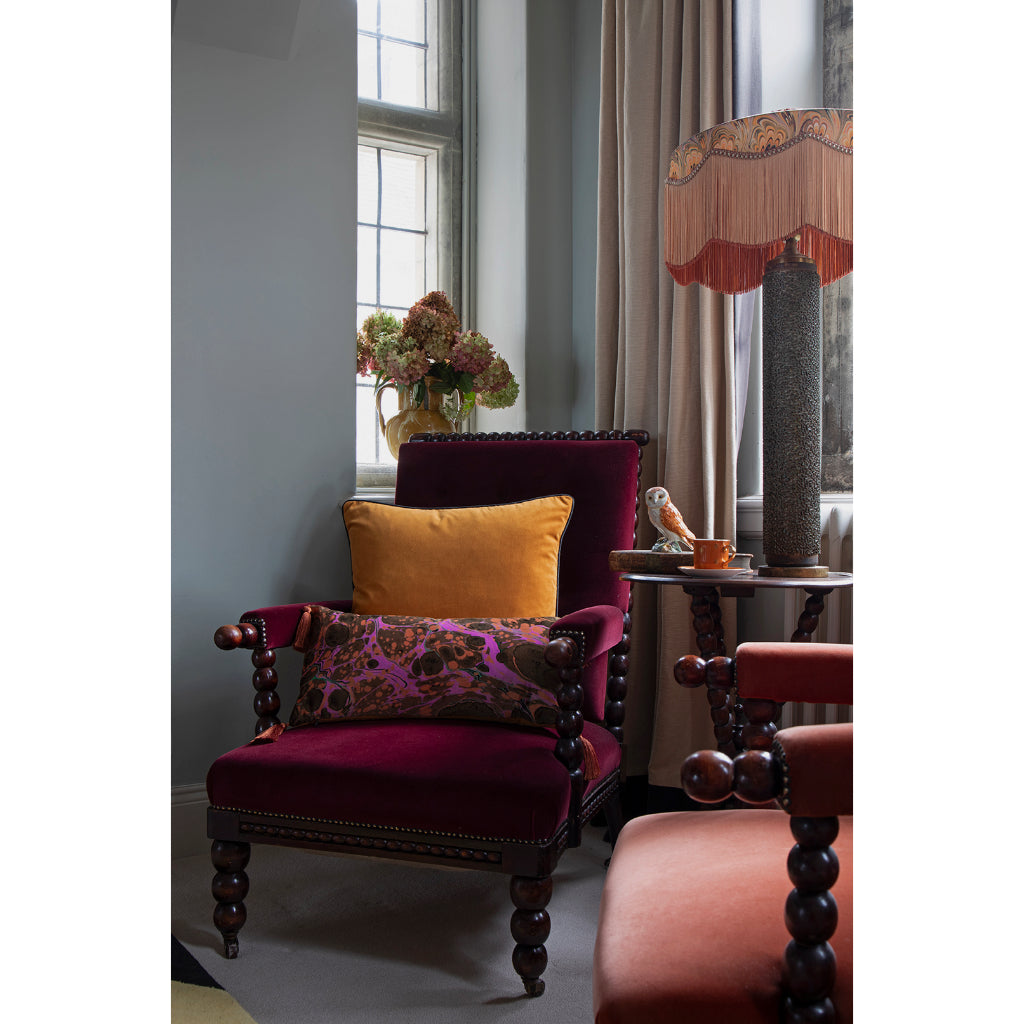 Tasselled Tobacco Marbled Medium Oblong Velvet Cushion