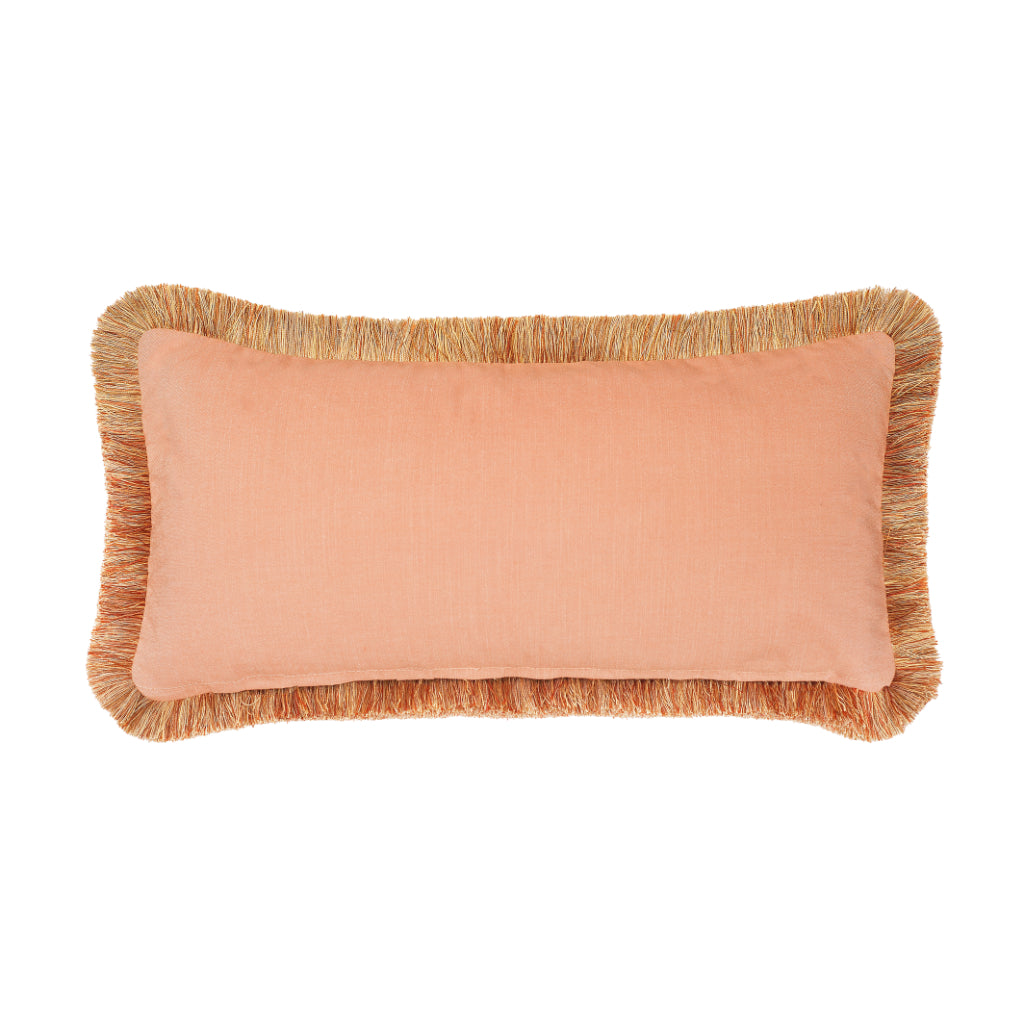 Ruched Cantaloupe Veneer Velvet Medium Oblong Cushion