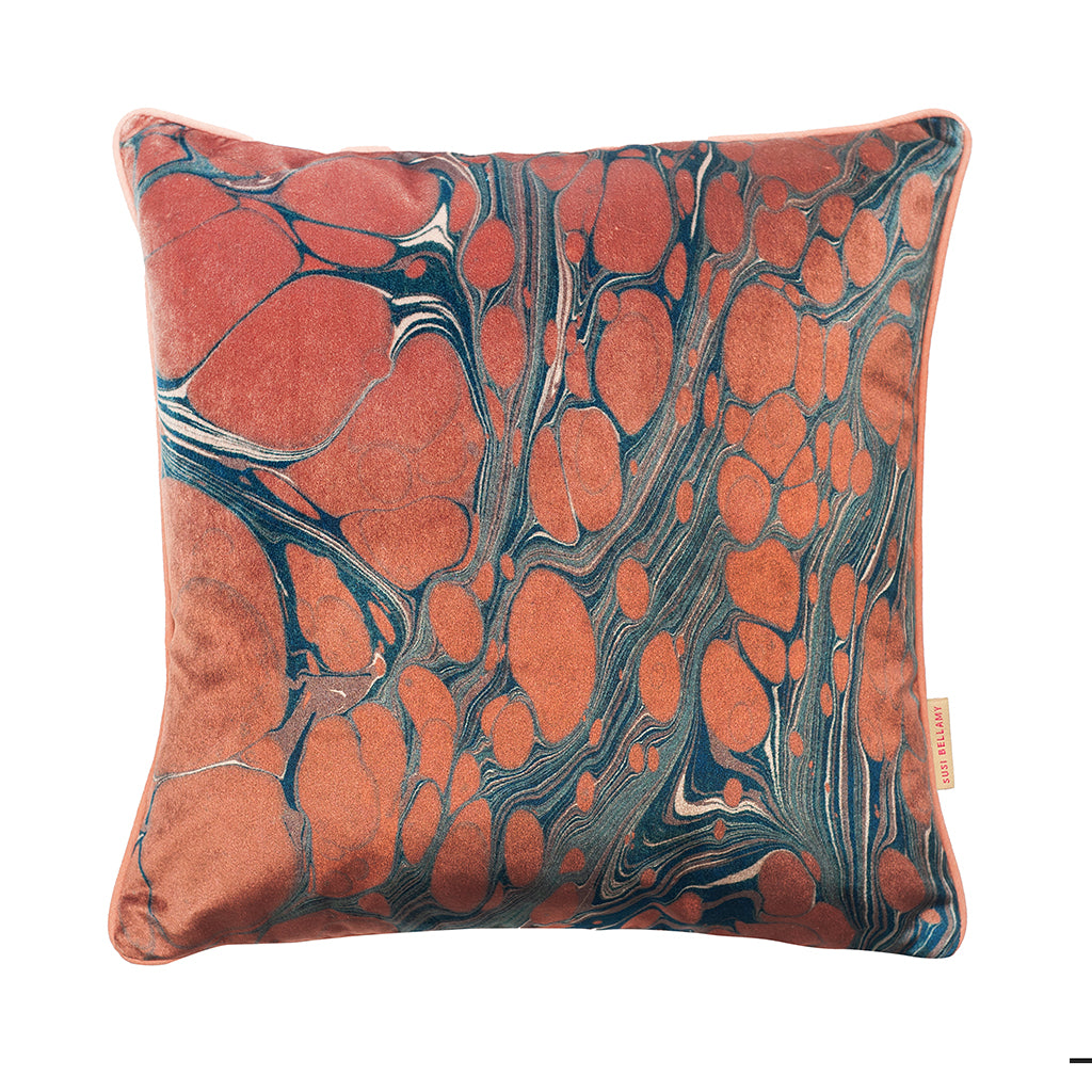 Casa Tobacco Marbled Velvet Small Square Cushion *Sample*
