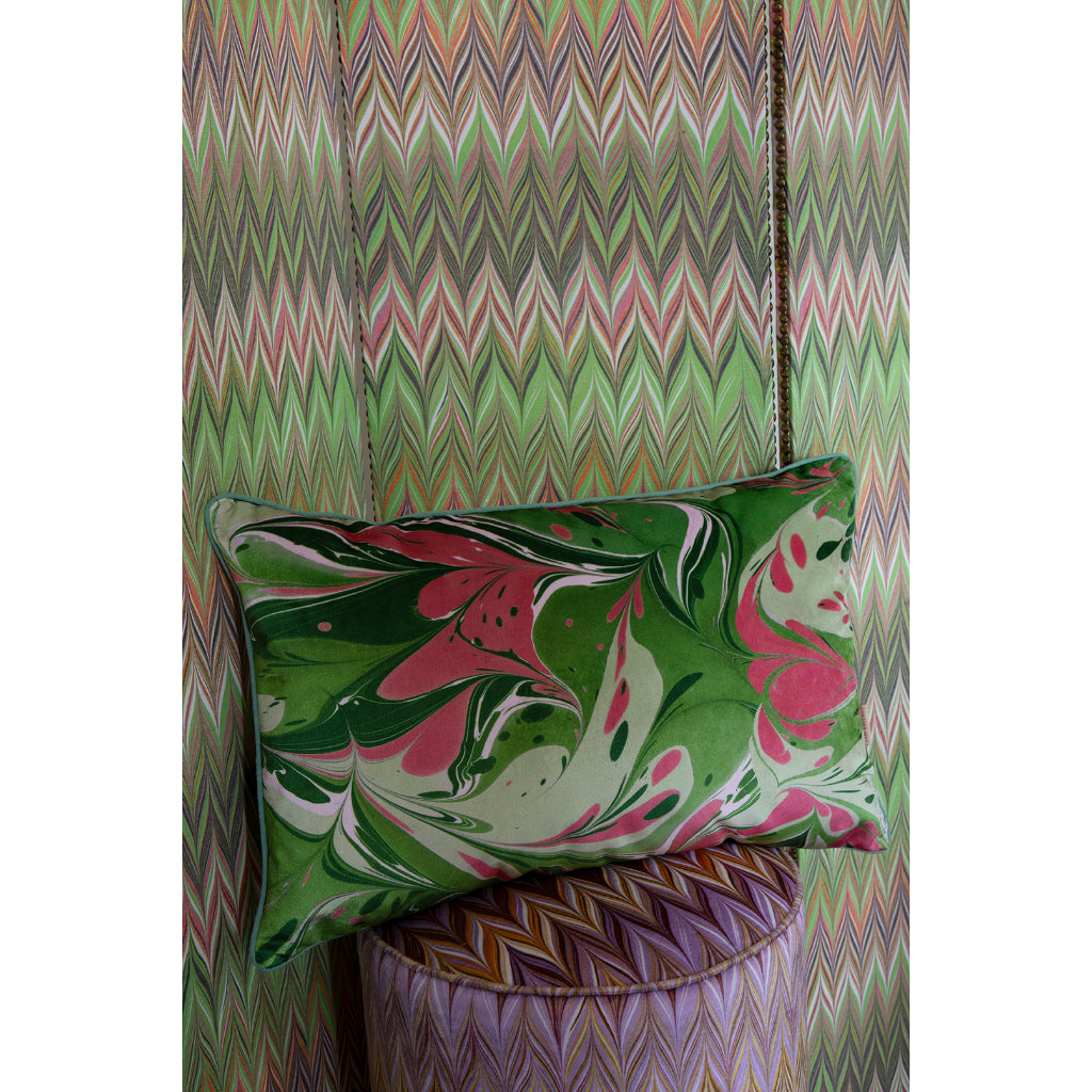Grass Blush Placard Velvet Large Oblong Cushion
