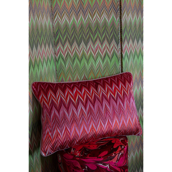 Indian Pink Zig Zag Velvet Large Oblong Cushion