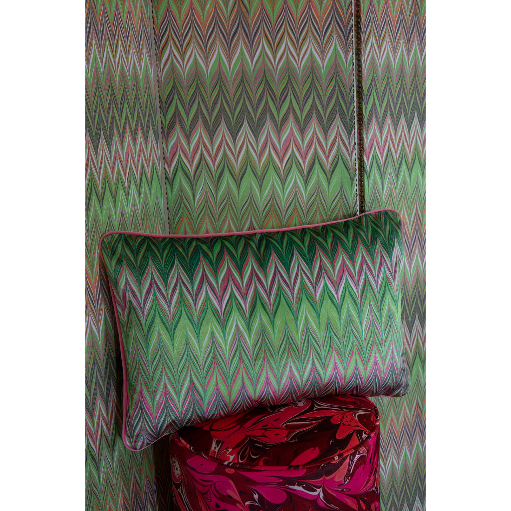 Grass Blush Zig Zag Velvet Large Oblong Cushion