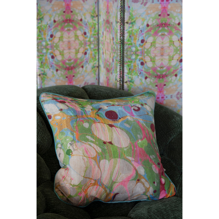 Beige Ripple Marbled Linen Square Cushion