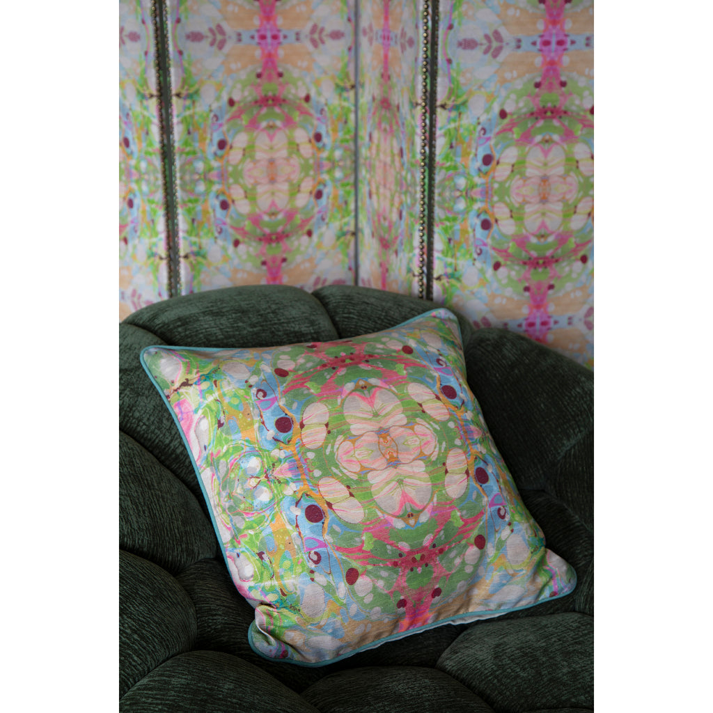 Beige Ripple Kaleidoscope Marbled Linen Square Cushion