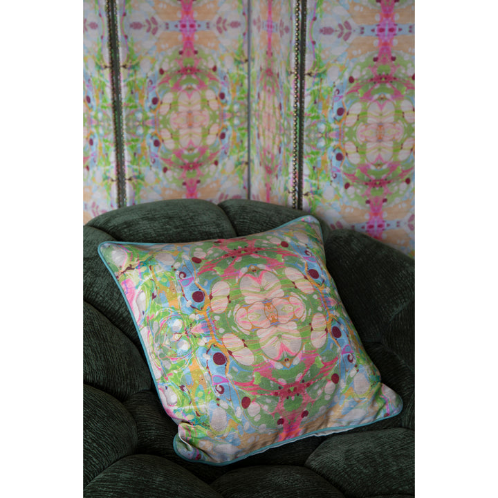 Beige Ripple Kaleidoscope Marbled Linen Square Cushion
