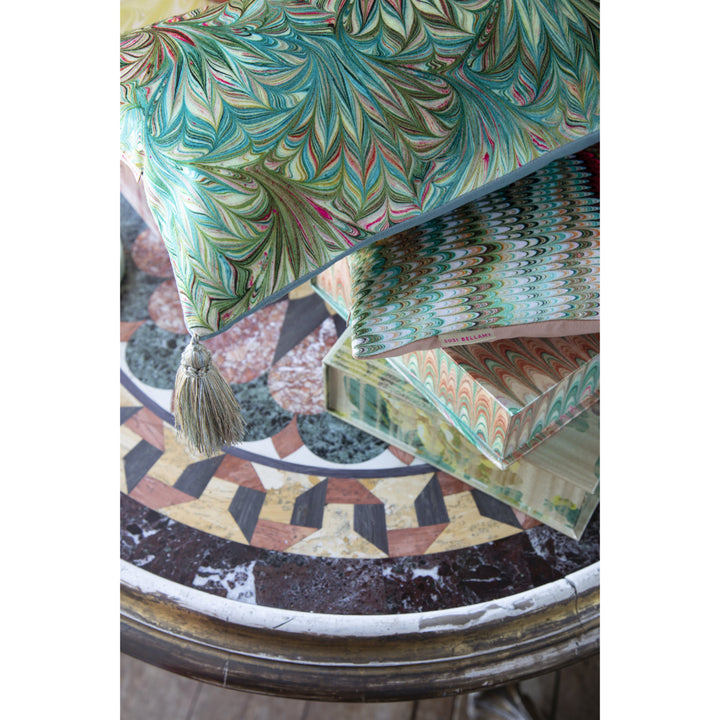 Tasselled Turquoise Palm Velvet Medium Oblong Cushion