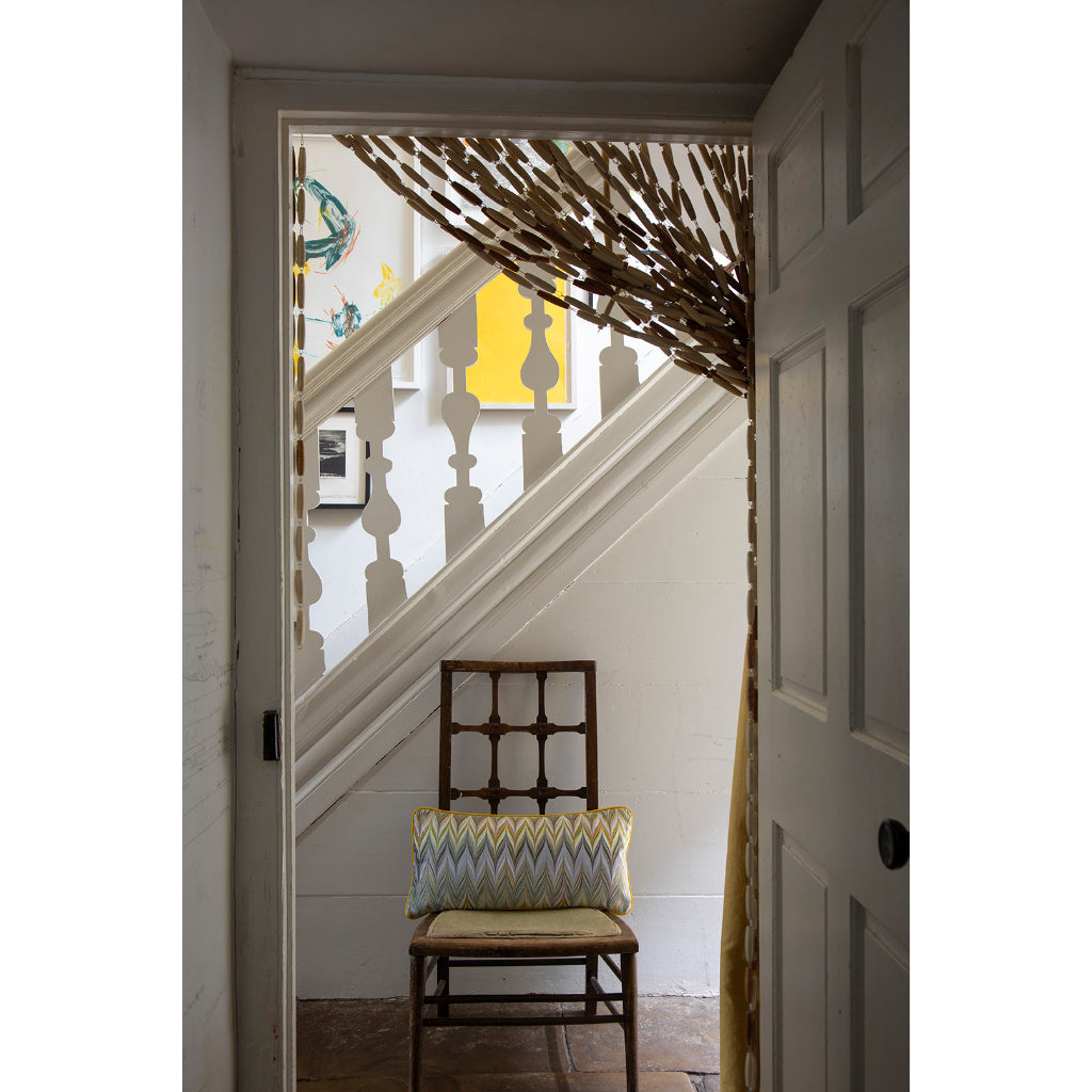 Lemon Dove Zig Zag Velvet Medium Oblong Cushion