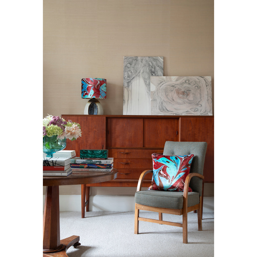 Brick Aqua Placard Velvet Square Cushion