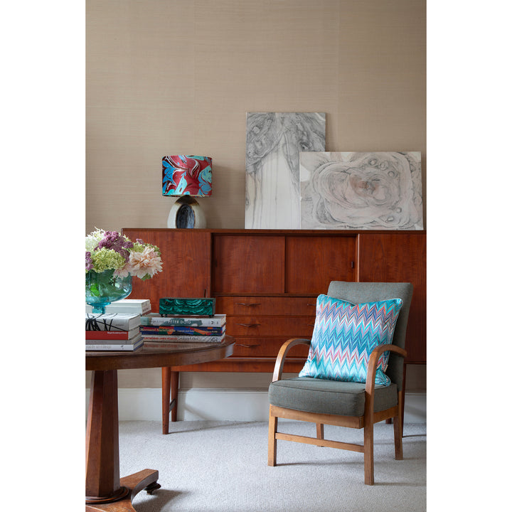 Aqua Scallop Zig Zag Velvet Large Square Cushion
