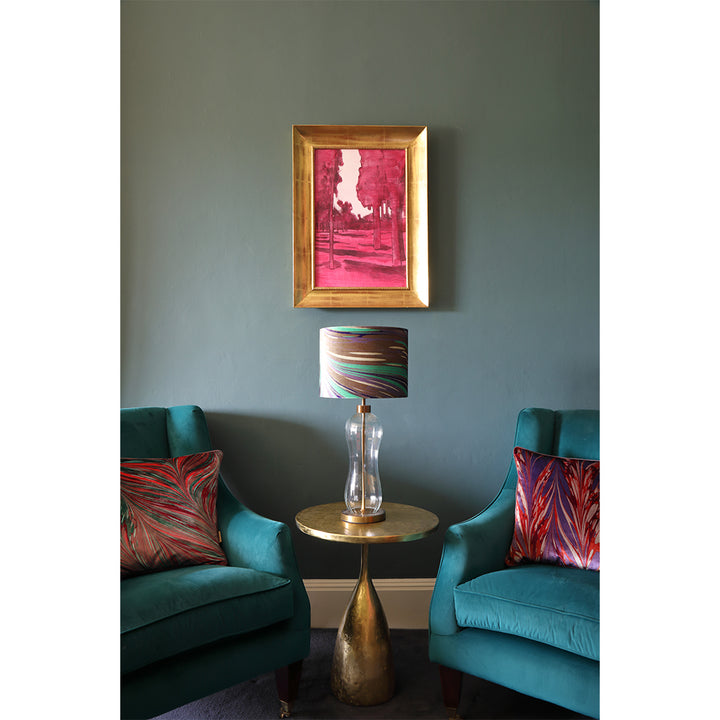 Velvet cushions on velvet chairs in living room