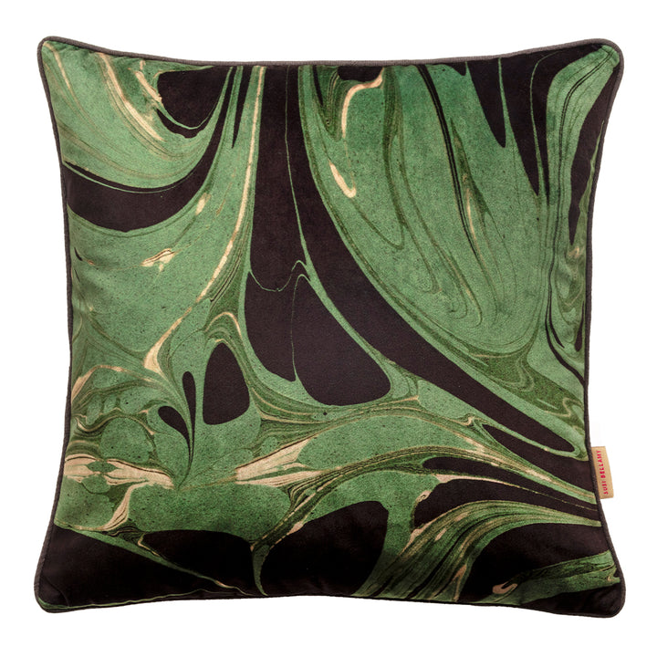 Green velvet patterned cushion
