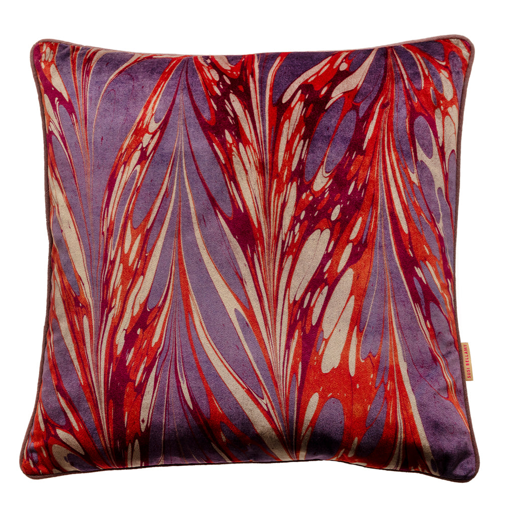 Pink, lilac and orange patterned cushion
