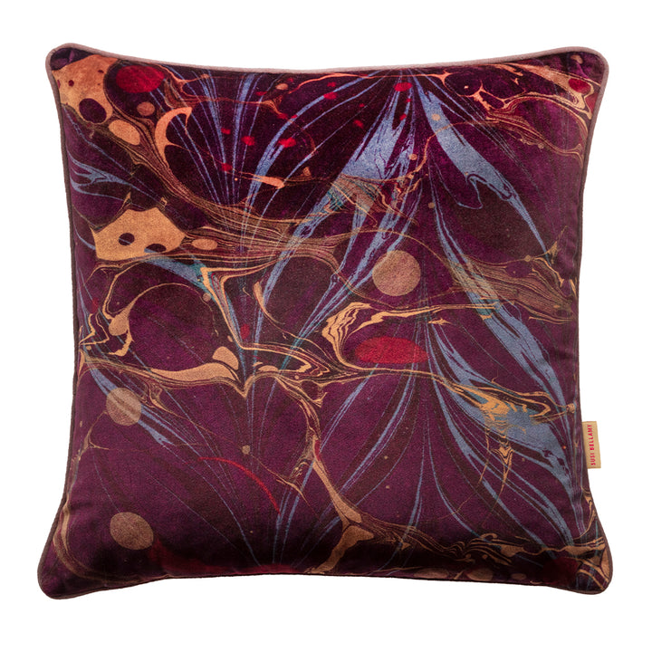Purple patterned velvet cushion